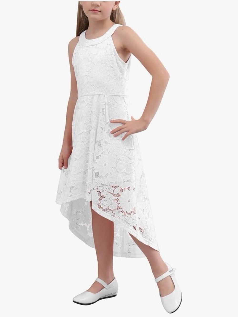 GORLYA Girls Halter Floral Lace High-Low Dress